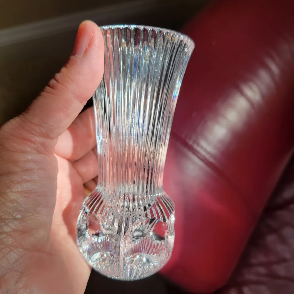 Small Vintage Crystal Bud Vase ~ MCM ~ Thumbprint Base ~ Cut Glass ~ Pretty!
